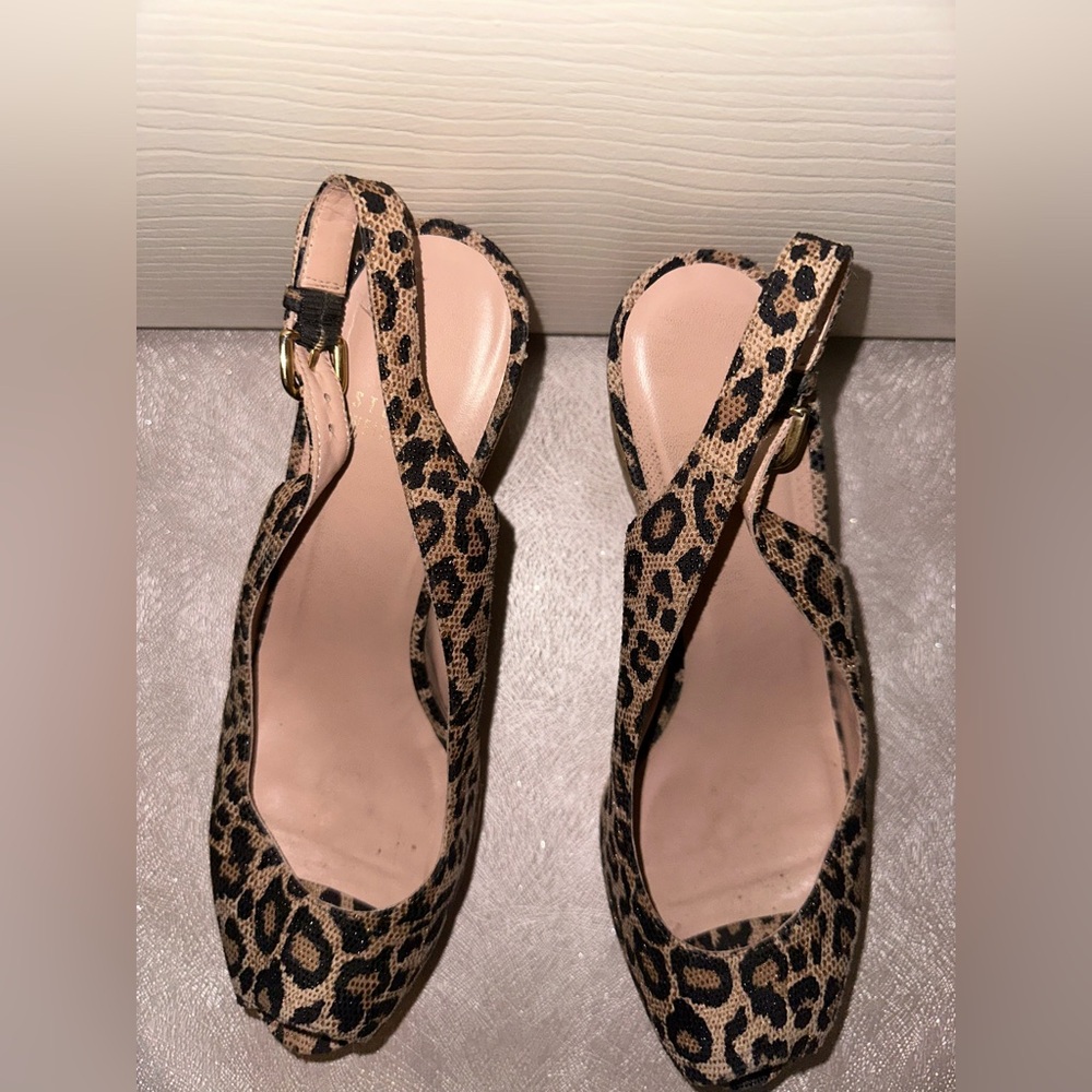 Stuart Weitzman Leopard Print Slingback Wedges 10 summer vacation Y2K style - Picture 4 of 13